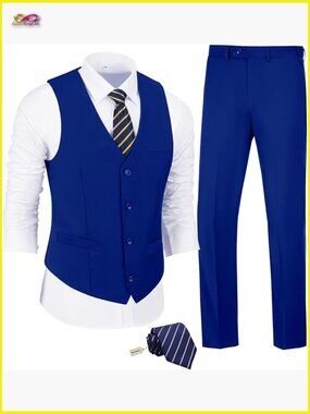 Slim Fit Suit Set Modern Formal Business Wear Vest Pants Tie Included